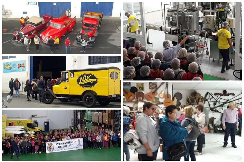 Diferentes momentos de la visita a la fábrica de refrescos Nik y al museo etnográfico de Antonio El virula (Foto TA)